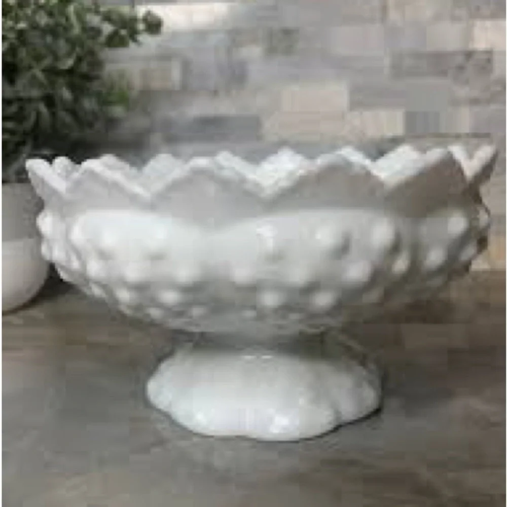 Vintage Fenton Hobnail Milk Glass Footed Flower Bowl Pedestal Candle Holdr White
